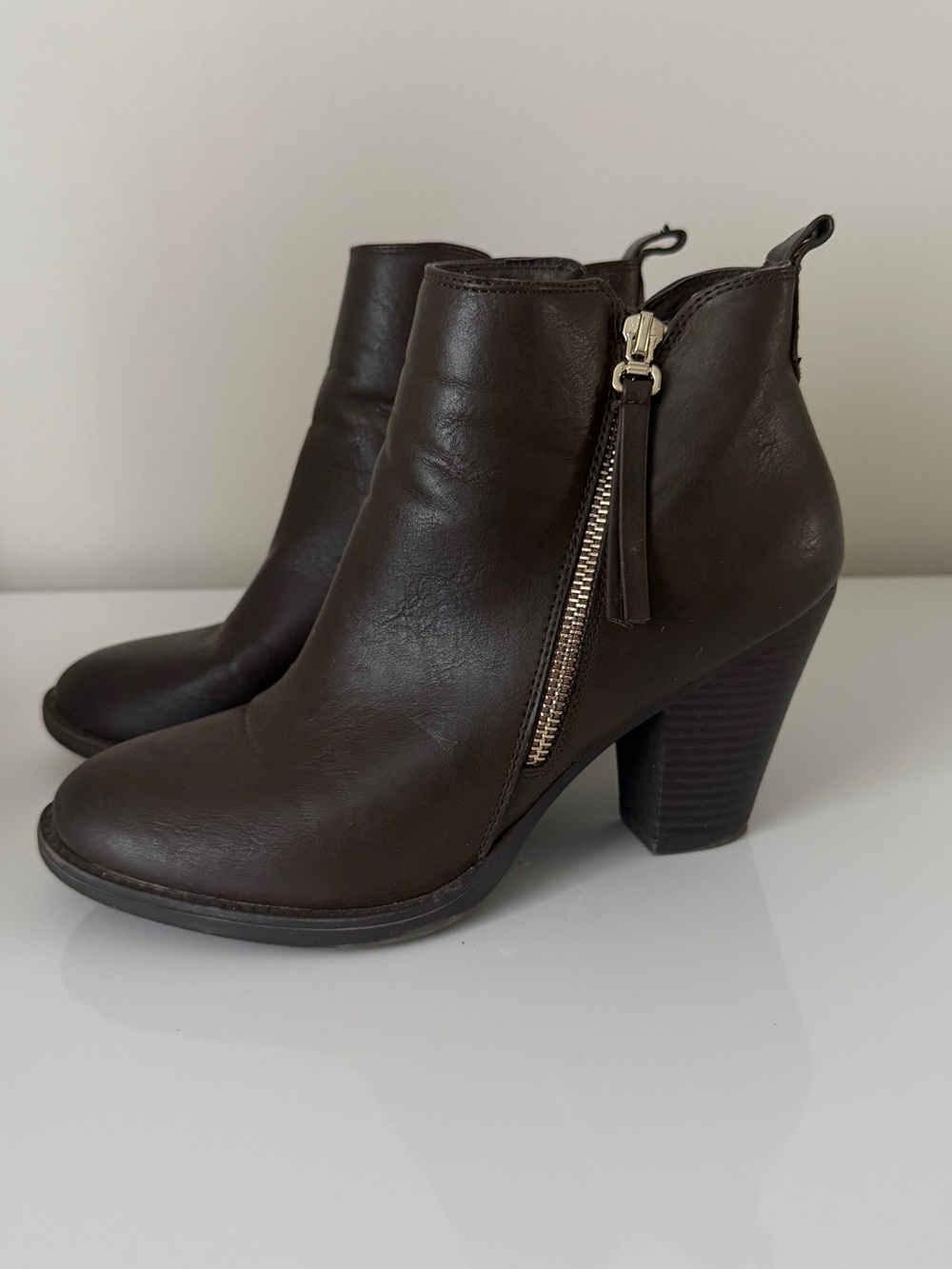 Women's Dark Brown Side-Zip Ankle Bootie with Block Heel